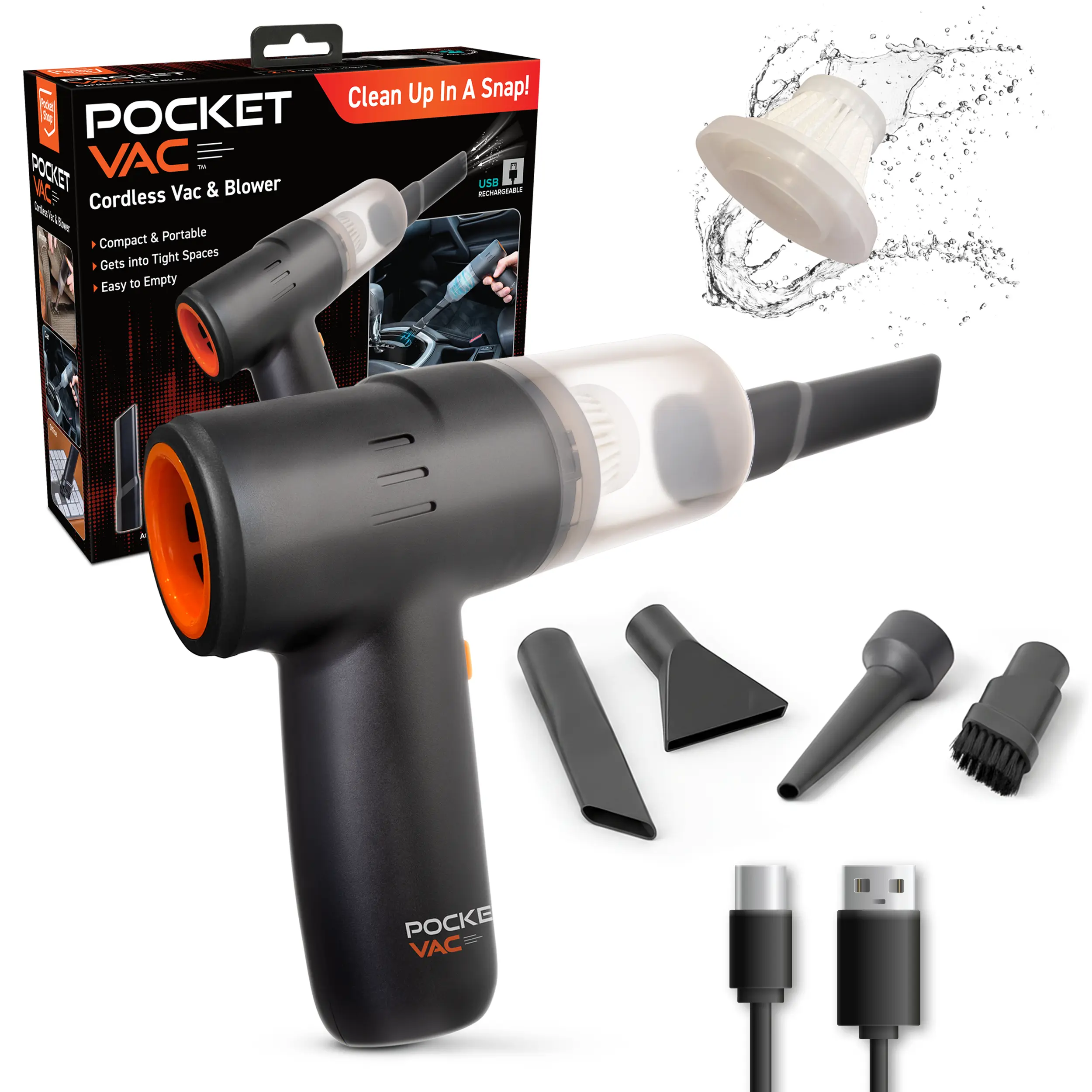 Pocket Vac Cordless Handheld Vacuum – Compact, Lightweight, Wireless Cleaner for Home, Pets,  Kitchen & Car