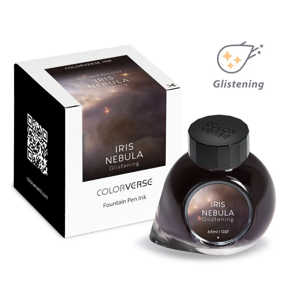 Colorverse Project Vol. 6 No. 037 Iris Nebula Glistening Fountain Pen Ink, 65ml Bottle, Cool-Toned Blue Hues, Cosmic Glow, Unique Atmospheric Presence, Legible Writing, Ideal for Fountain Pens, Stationery Users, Gift Option