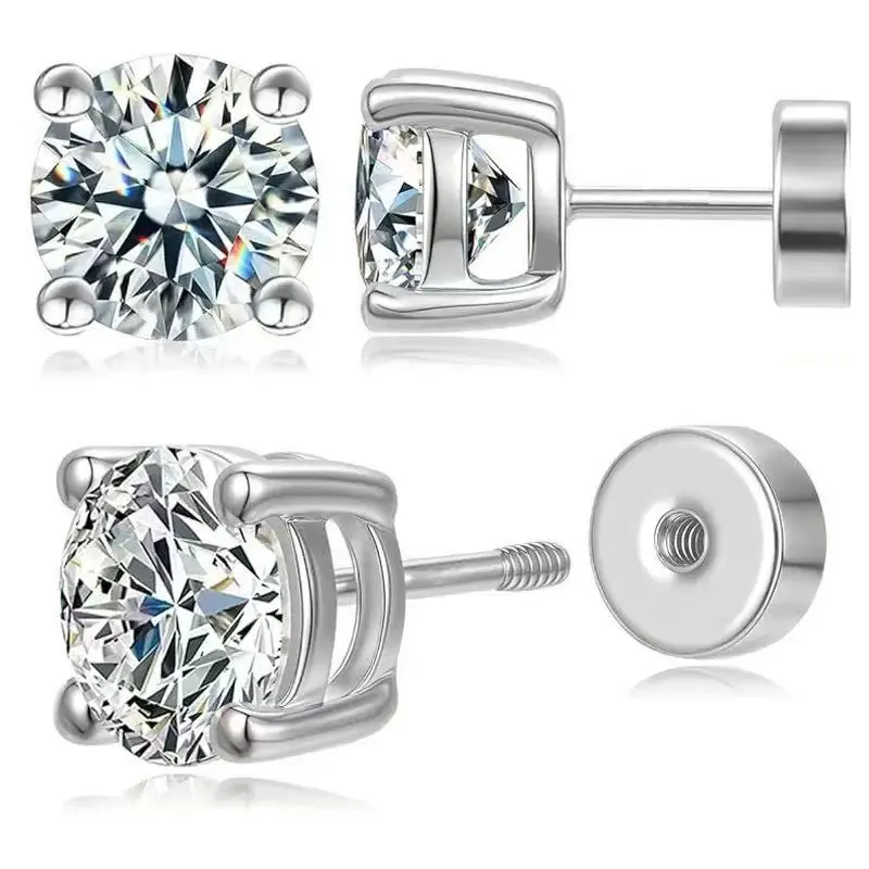 18K Gold-Plated Cubic Zirconia Stud Earrings with 925 Silver Post, Flat Back Earrings for Multiple Piercings, 3mm/4mm/5mm/6mm/7mm/8mm women simple unique hypoallergenic stainless steel cross daily costume jewelry accessory tarnish-free gift party diamond