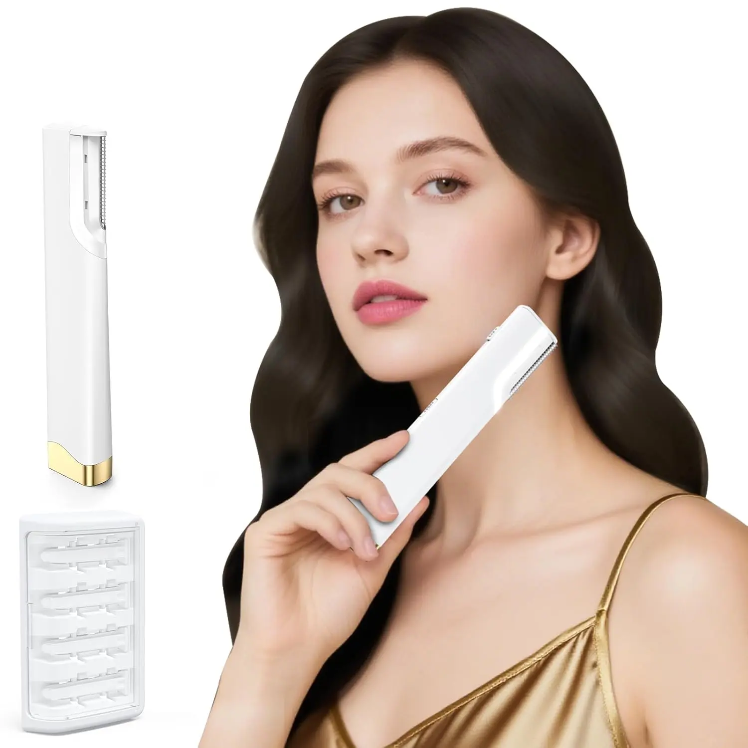 Women's Plastic Electric Hair Trimmer Kit Pack - Painless Eyebrow Shaper with Precision & Multiple Heads, USB Recharge Compact Razor for Hair Removal, Skin-Gentle, Easy-to-Use, Waterproof, Portable Grooming Tool with Charger, Cleaning Brush, Battery, Rech