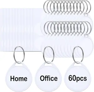 Key Tags 60 Pcs 1.5 Inch Tough Plastic Reusable Key Tags Sturdy Round White Item Identifiers with Blank Paper Label Stickers and Split Rings Ideal  Home Office and Rental