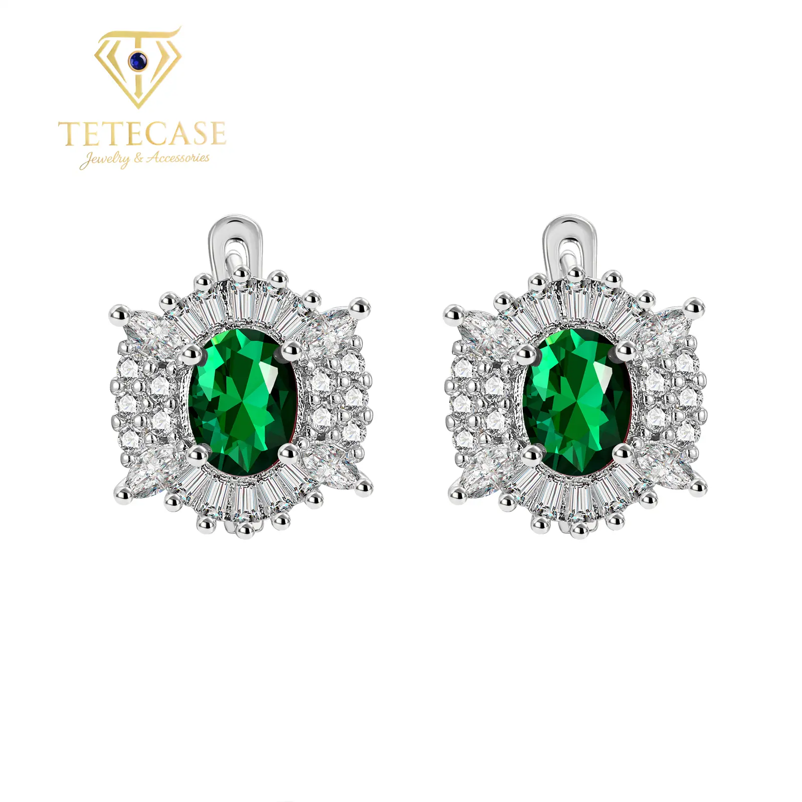 TETECASE Vintage Emerald Green Oval Earrings, 18K Real Gold Plated, Tarnish-Resistant Cubic Zirconia Leverback Earrings, Water-Resistant, Hypoallergenic, Eco-Brass Jewelry for Women