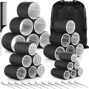 38pcs Hair Rollers Curlers Set, Jumbo Large Medium Small Rollers for Long Thick Hair, Stainless Steel Clips with Storage Bag