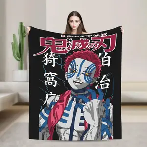 Akaza Anime Flannel Throw Blanket Soft Warm Plush Cozy Blanket For Couch Sofa Bed Halloween Room Decor Gift For Anime Fans Kids Adults
