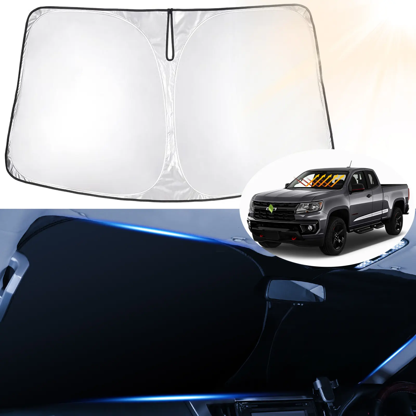 Canvcle Custom Fit Exterior Car Windscreen Shade Cover - Sunshade for Car Outside, 2015-2026 Chevrolet Colorado/GMC Canyon, 240T Fabric 5-Layer Foldable, UV Protective, Heat Shielding, Easy Installation & Storage, AC Performance Booster, Travel Essential,