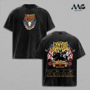 Lynyrd Skynyrd 60th Anniversary Shirt – Vintage Washed Oversized Graphic T-Shirt, Southern Rock Band 1964–2024 Tribute Tee, Classic American Flag Guitar Artwork, Heavyweight Cotton Unisex Streetwear, Retro Music Fan Gift