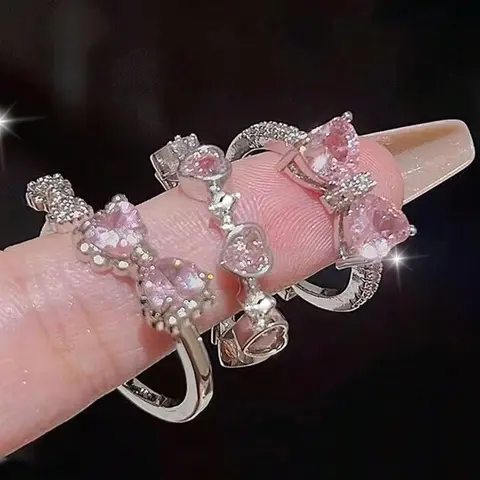 Bow & Heart Design Rhinestone Decorated Ring, for Women & Girls, Casual Jewelry for Party, Daily Clothing Decor, Birthday Gift, Fashion Heart Rings, Love Ring