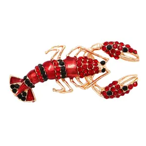Women's Whimsical Sea Creature Crystal Enamel Lobster Statement Brooch Lapel Pin, 2" Jewelry for Women