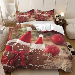 3pcs Christmas Gingerbread Pattern Bedding Set, Includes Two Pillowcases, Zipper Closure, Festive Home Decor, Polyester Fiber