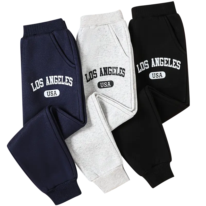 Boys' 3-Piece Letter Print Sweatpants Children's Athletic Joggers with Belted Waist and Pockets Ages 4-14