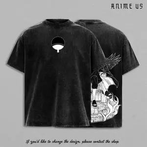 Akatsuki Sasuke Brother Assassin Uchiha Clan Shirt Vintage Washed Oversized Tee | Anime Streetwear Heavy Cotton T-Shirt | Red Eye Warrior Design Front & Throne Art Back | Gift for Ninja Anime Fans