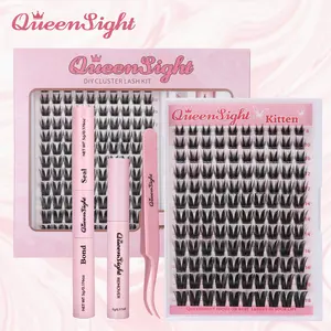 Kitten Lash Cluster Kit – Fluffy Cat Eye Wispy Lashes, Ultra Volume, Soft Lightweight, DIY At Home, Beginner Friendly