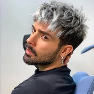 Men's Wig Fashion Short Hair Mixed Color Textured Fluffy Straight Short Hair Handsome Fluffy Synthetic Wig