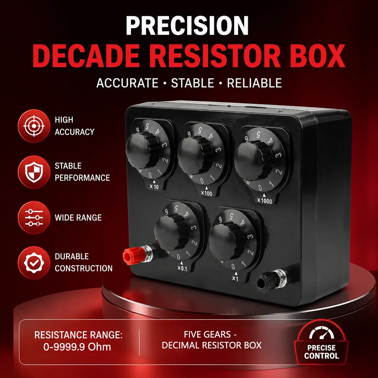 Precision Adjustable Variable Resistor Box, 0-9999.9 Ohm Range, for Electrical Circuit Inspection & Equipment Maintenance (Electrical Supplies Accessory)