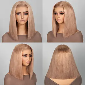 Megalook 6x6x2 12 inches middle part Invisible Knots Glueless Milk Tea Brown Straight Bob Realistic Hairline Beginner Friendly
