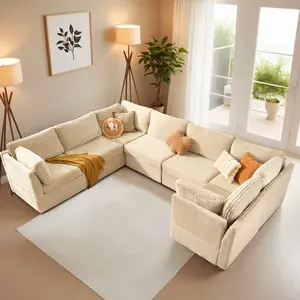 Mordern Plush Corduroy Oversized Sectional Sofa Couch, Modular Corner Couch with Removable Cushion Covers, Deep Seat Comfy Upholstered Cloud Sofa with Pillows for Modern Living Room