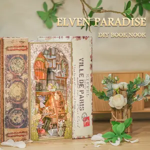ELFLAND CUTEBEE Black Friday & Christmas Gift DIY LED Bookcase Kit | Elven Paradise Miniature Set with Dust Cover | Creative Handmade Building Block Kit | Ideal Gift for Family & Friends