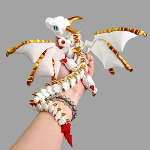 3D Printed Dragon Dual-Horn Flying Dragon Flexible Multi-Jointed Action Figure, Realistic Animal Toy with Wings and Large Horns
