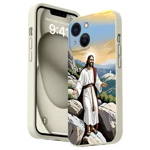 Straight Edge Jesus Light Pattern Phone Case for iPhone 16 15 14 Pro Max 13 12 11 XR XS Plus Shockproof Non Slip Military-Grade Protection Silicone Cover
