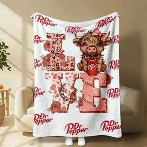 LOVE Highland Cow Dr Pepper White Flannel Blanket Super Soft Warm Cozy Throw for Bed Sofa Travel Ideal Gift for Soda & Cow Lovers girlfriend colorful design kakashi bratz polyester fabric cute sloth pattern blanket lightweight couple