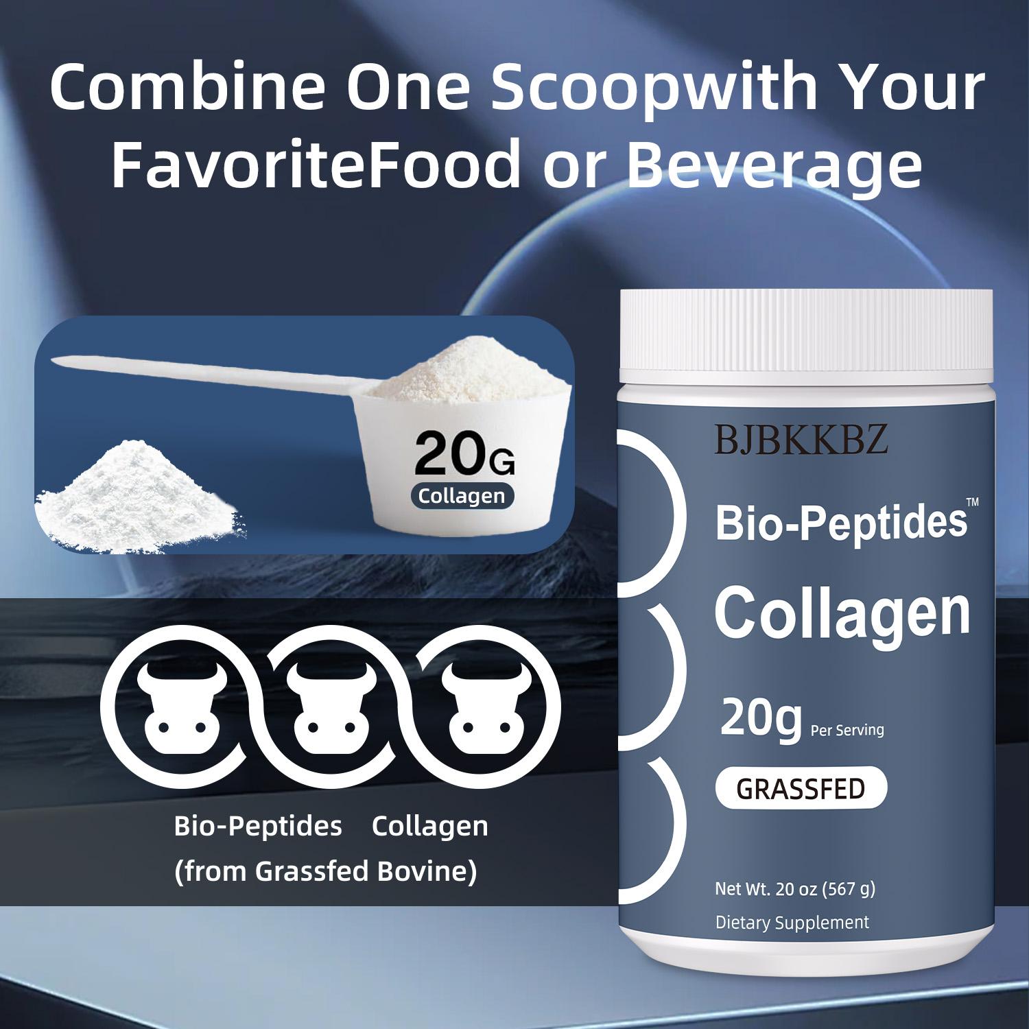 BJBKKBZ Grass-Fed Collagen Peptides Powder, 20g Bioactive Collagen per Serving, Supports Skin, Hair, Nails & Joints, 567g