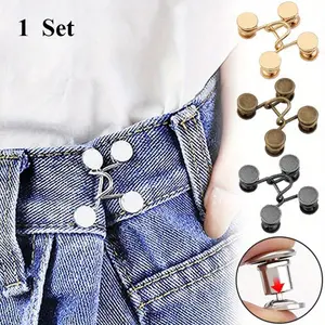 1 Set Nail-free Metal Jeans Button Snaps Detachable Pants Clips Buttons Pins DIY Waist Tightener Clothing Buckles Sewing Tools
