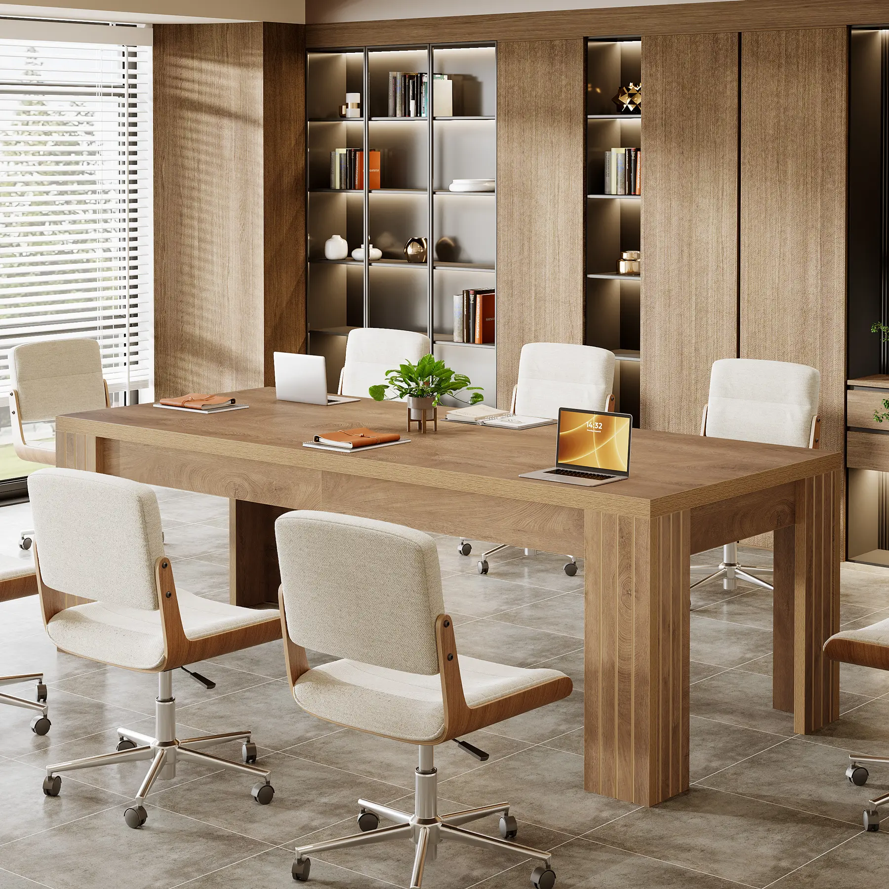 LITTLE TREE 6.5 ft Conference Table, 78.74-Inch Narrow Long Rectangular Conference Room Table for 6-8 People, Business Furniture Boardroom Desk for Office Meeting Seminar, Rustic Brown