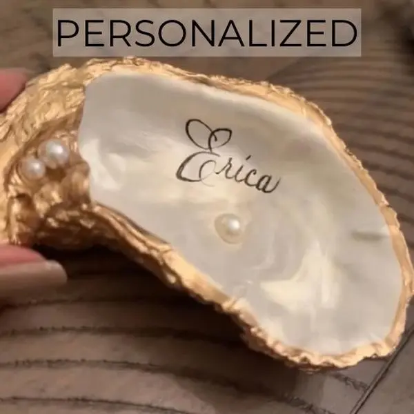 PERSONALIZED Handcrafted Gold Gilded Pearlized Oyster Shell | Coated in Resin | Holographic Pearlized Effect | Unique Home Décor, Jewelry Dish, or GiFT