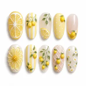 Summer Lemon Press On Nails, 3D Fruit Nails, Spring Summer Nails, Summer Fresh Nails, Fresh Citrus Nail Set, Yellow Nail Set