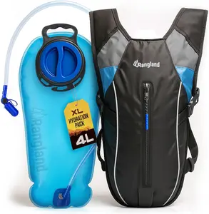 Rangland Hiking Backpack with XL Water Bladder (4L, 135oz) Wide-Mouth Hydration Bag with Leakproof Bite-Valve, Easy-Fill Ice Opening, Ergonomic Padded Comfort (Extra Large 1+ Gallon Capacity)