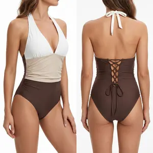 Halter One Piece Swimsuit for Women – Tummy Control Slimming Swimwear with Built-in Bra, Back Elastic Fit Bathing Suit, Flattering Beachwear