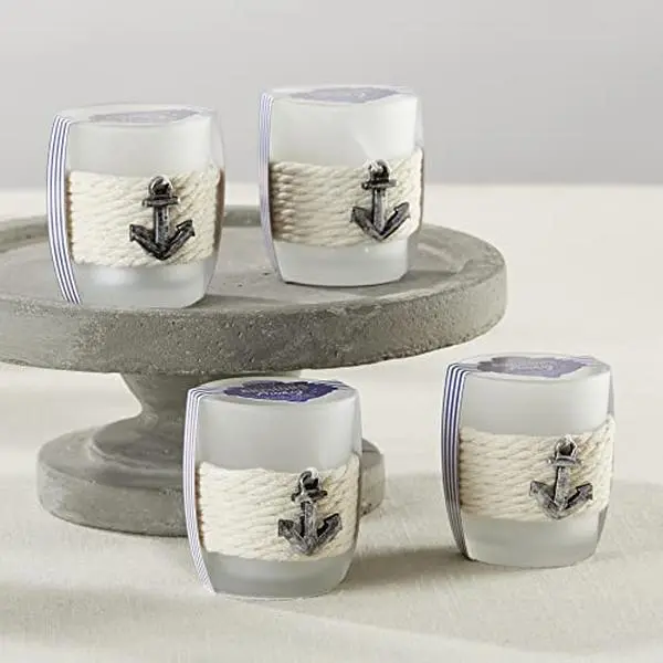Kate Aspen Anchors Away Rope Tealight Votive Candle Holder, Beach Theme Wedding Decorations, Wedding Favors, Nautical Decor, Gift Package Set of 4 (20208NA)