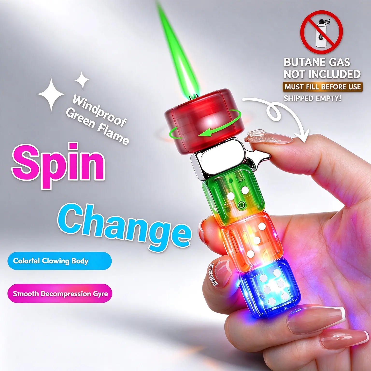 Dice Shaped Novelty Lighter, Mini Refillable Butane Gadget for Outdoors and Gaming, Unique Cool Gift Idea for Men (NoButane Gas Included, Refillable)