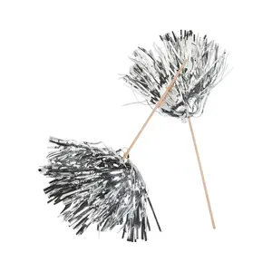 24-Pc Metallic Silver Cheer Pom Poms Set, 12 in for School Spirit, Cheerleading Events