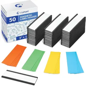 50 Pack "C" Channel Magnetic Label Holders 1x3 with 100 White Card Inserts, 50 Clear Plastic Protectors and Bonus 20 Colorful Cardstock Inserts in Blue, Green, Yellow and Red - Double-Sided Cards