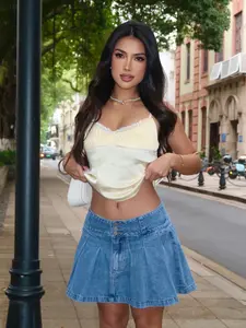 Single Button A-Line Vintage Denim Mini Skirt, Fashion Y2K Style, Festival, Date, Daily Wear, Versatile Plain Design