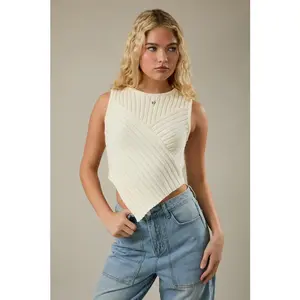Women's Gorgeous Scarf-Hem Sleeveless Sweater Top - White Piece