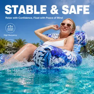 Set of 2 Inflatable Pool Chairs with Backrest, Adult Floating Hammock Lounger Pool Floats for Water Relaxation, Beach Use