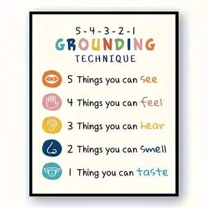 [UNFRAMED POSTER] Modern Anxiety Relief 1pc Grounding Technique Poster | Calming Corner Wall Art with Stress-Reducing Exercises, Ideal Student Gift, Anxiety Relief Items