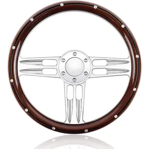 Billet Wooden Racing Steering Wheel, 6 Hole Steering Wheel with Horn Buttons 3 Spoke for Rally/Motorsport/Car Simulator Driving
