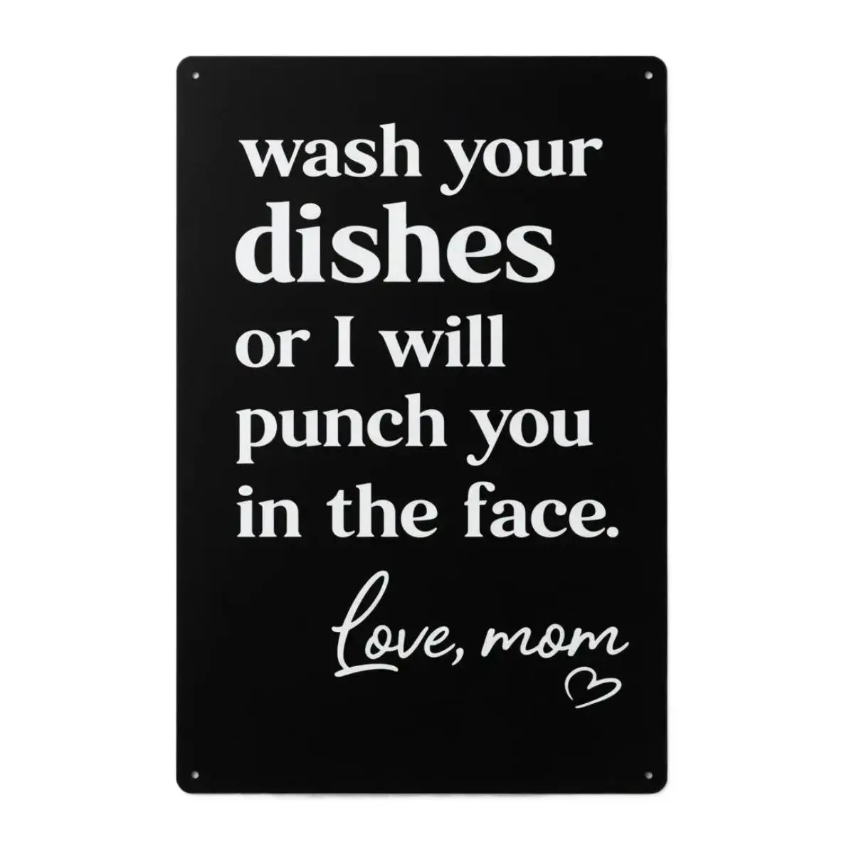8"x12" Minimalist Lightweight Humorous Kitchen Metal Tin Sign, "Wash Your Dishes Or I'll Punch You In The Face" Vintage Black Decorative Wall Plaque, Farmhouse Home Decor, Mom Gift, Gift Tin Home Signs