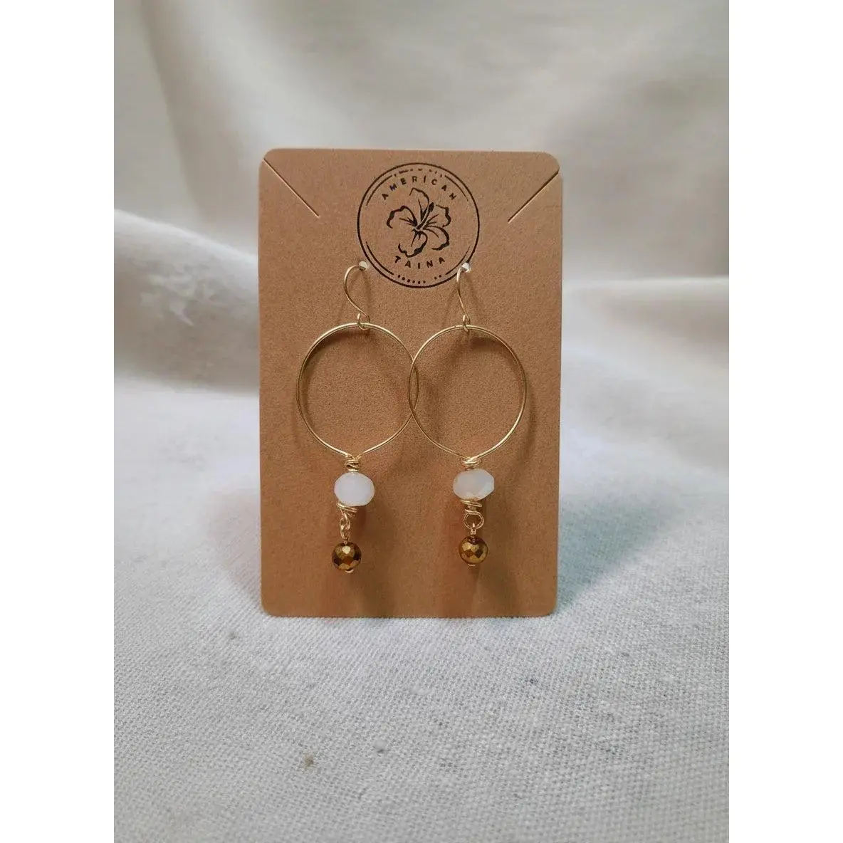 Elegance Hoops -Handmade Gold-Tone Wire Earrings with White & Metallic Beads, Hoop Earrings Gold, Artesanal Earrings