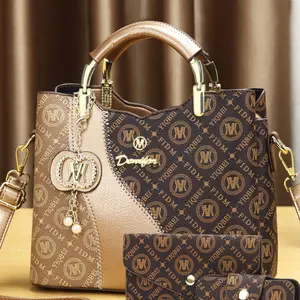 Trendy New Colorblock Fashion Handbag, Large Capacity Shoulder Crossbody Bag Set, Women's Stylish Print Three-Piece Set