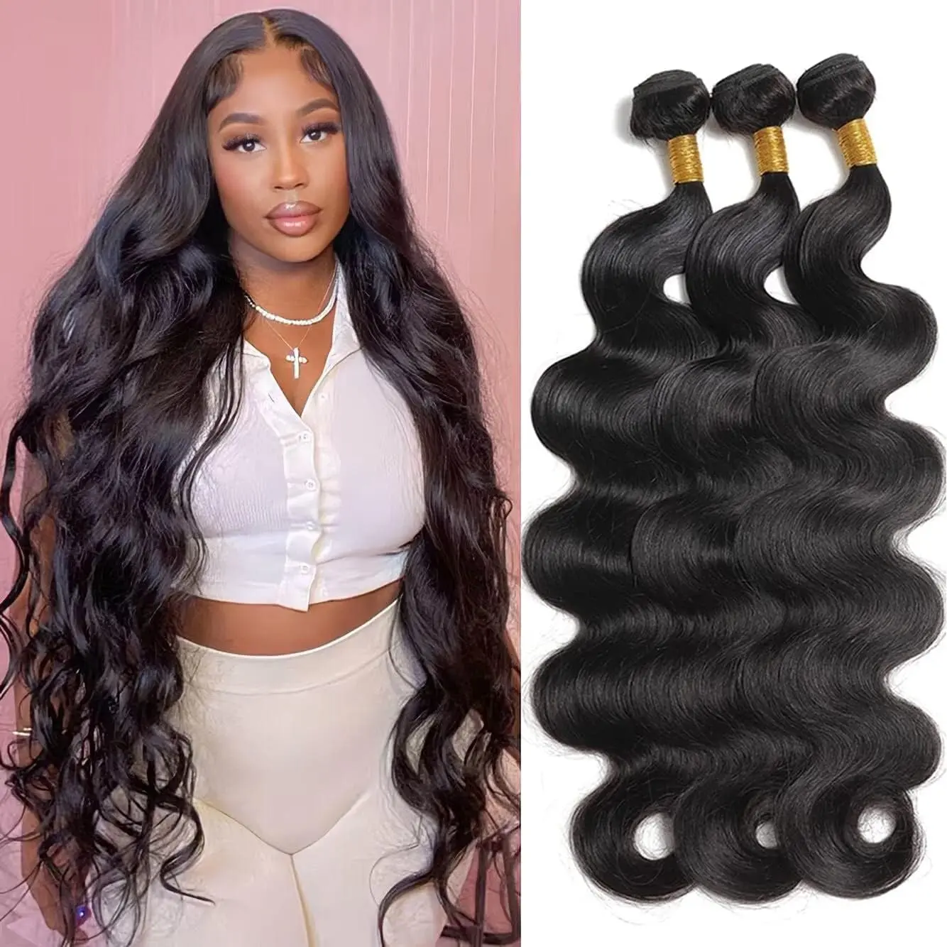 Body Wave Bundles Human Hair 18 20 22 Inch 10A Brazilian Body Wave Human Hair Bundles 100% Unprocessed Full and Thick Ralisa