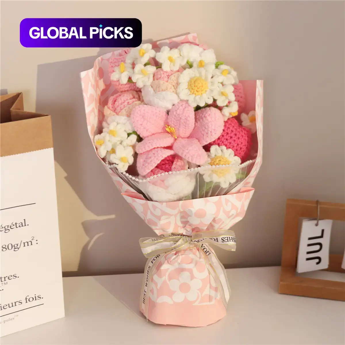 1 Bunch Handmade Knitted Flower Crochet Flower Decor, Cute Knitted Faux Flower Bouquet Artificial Flowers, Room Decor & Gift for Her, Ideal for Weddings, Anniversaries, Valentine’s Day, Birthday, Mother’s Day #TOP PICKS