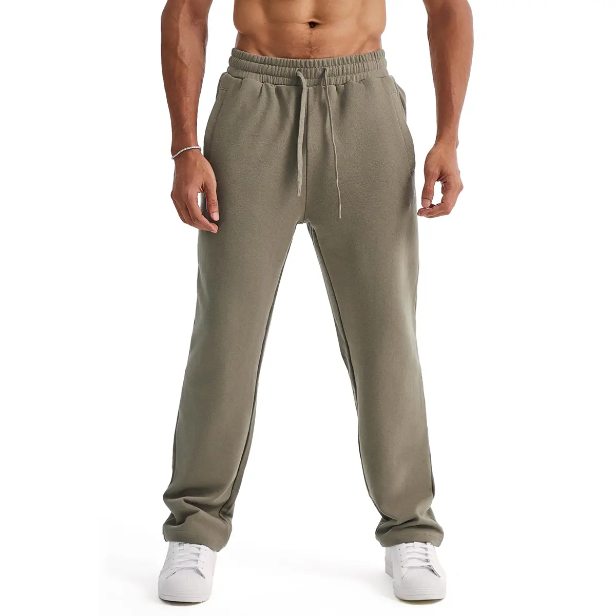 Ouber Men's Loose-Fit Gym Sweatpants Workout Joggers Open Bottom Pants with Pockets