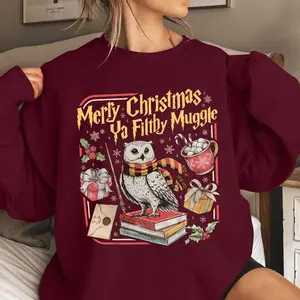 Merry Christmas Ya Filthy Muggle Shirt, Wizard Holiday Owl Christmas Shirt, Christmas Shirt, Christmas Gift, Vintage Christmas Shirt