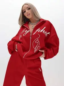 BABYPHAT Oversized Zip Up Hooded Sweatshirt With Script Print And High Neck For Casual Winter Streetwear