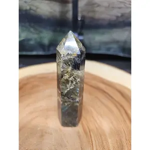 Labradorite Tower 4in 143gr - Natural Color with Clear and Black Accents, Ideal for Gem Collecting and Display