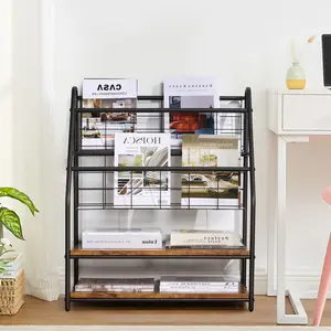 VECELO Magazine Rack Book Newspaper Storage Organizer Metal Racks Display Stand Bookshelves 2 Tier Shelves Magazine Holder for Home Office Shopping Malls,Indoor&Outdoor